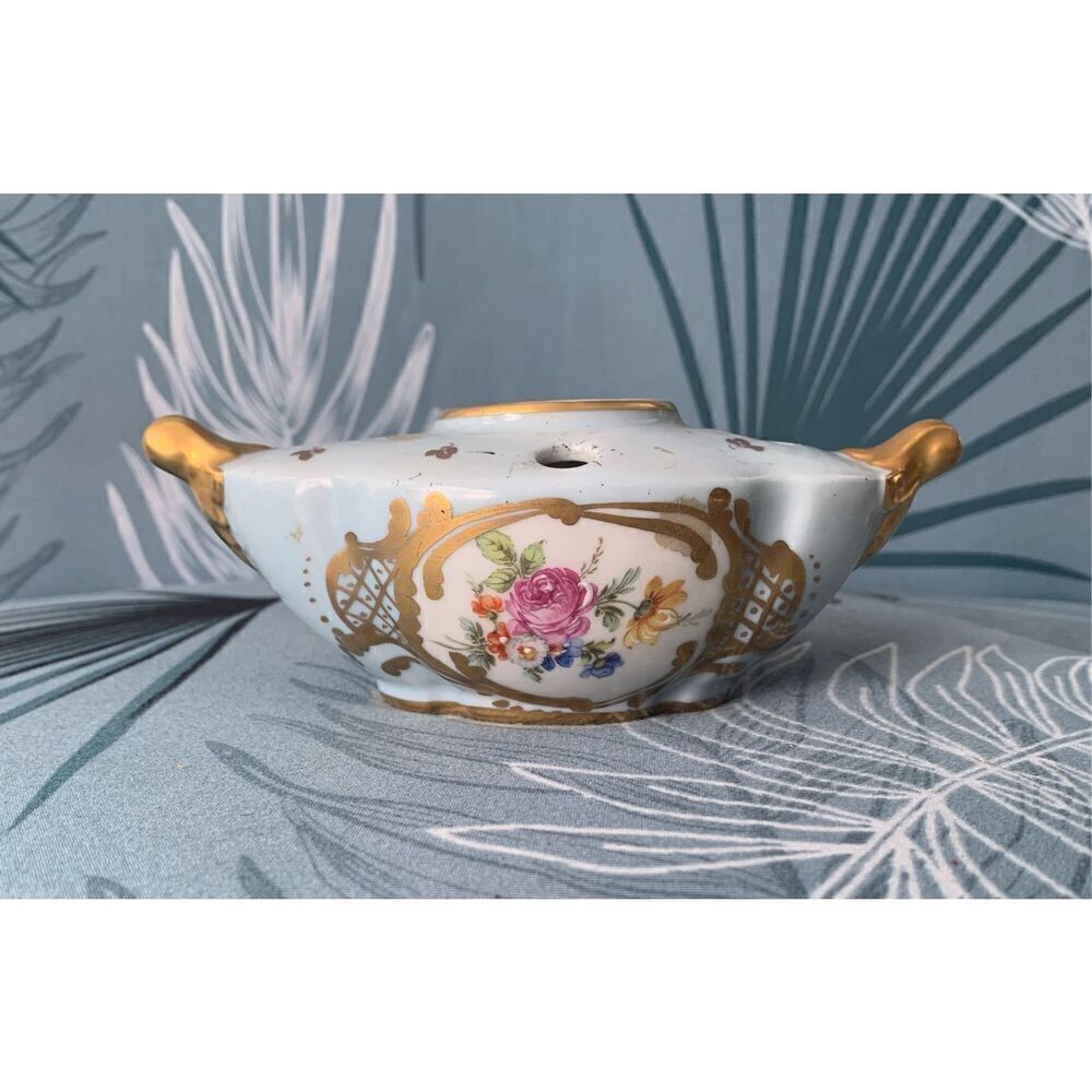 VINTAGE Limoges Hand Painted gold floral Inkwell & Pen Holder NO LID